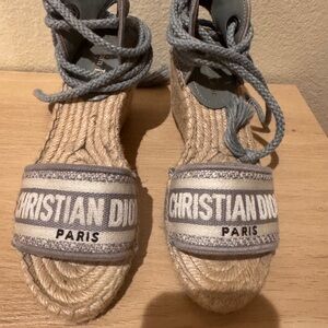 Dior Espadrille Wedges in Natural and Light Gray